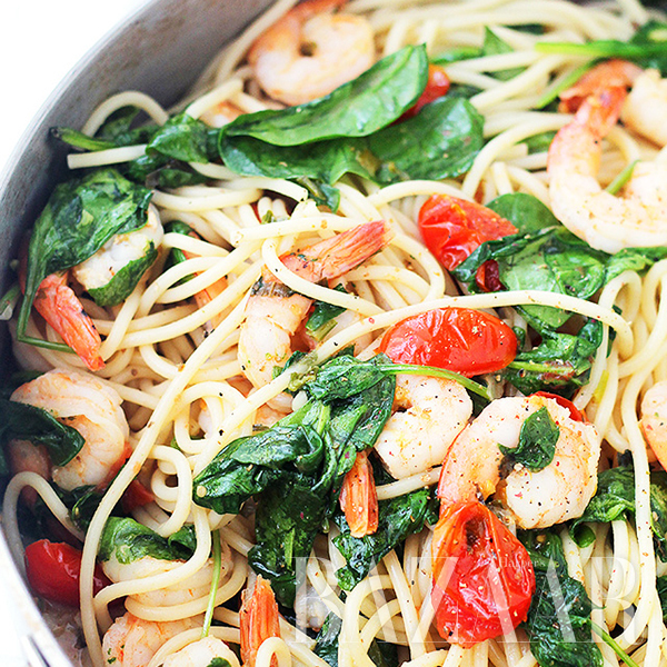 Shrimp-Spinach-Spaghetti