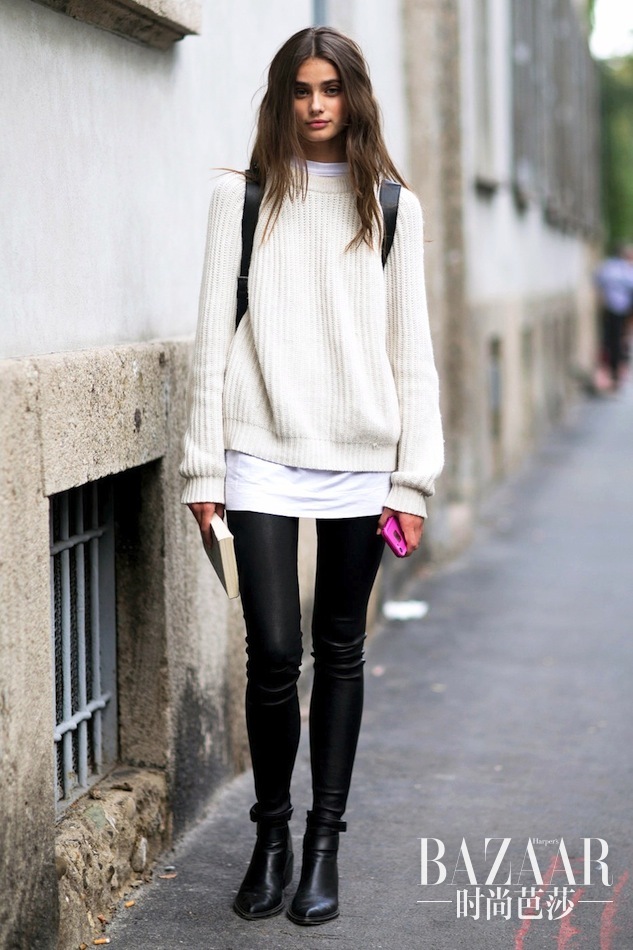 Le-Fashion-Blog-Model-Off-Duty-Milan-Street-Style-Taylor-Marie-Hill-Long-Wavy-Hair-Sweater-Backpack-Leather-Pants-Boots