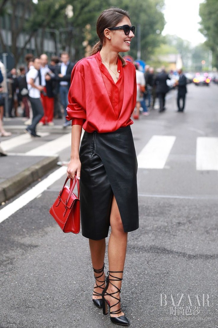 1.-leather-skirt-with-red-top
