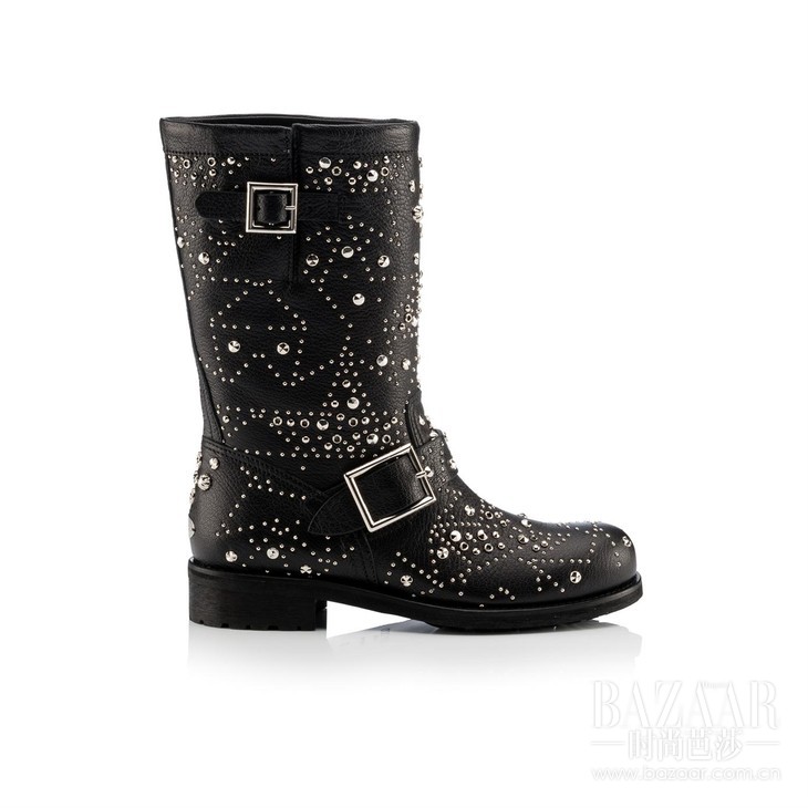 BIKER - LEATHER WGRAPHIC STAR STUDDED EMBELLISHMENT - BLACK